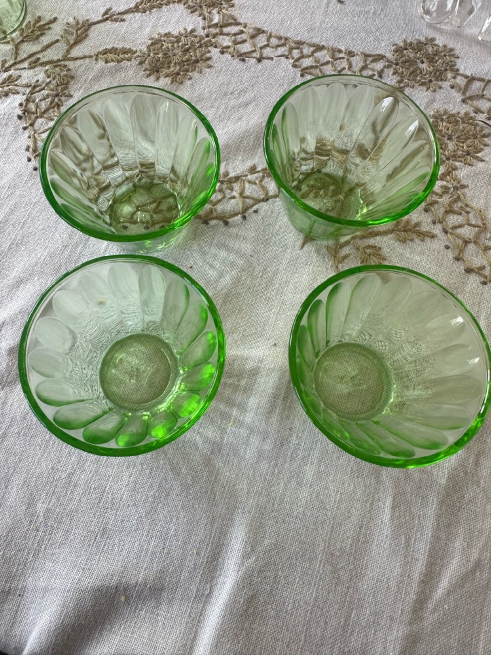 Set of 4 Green Depression Glass Dessert Bowls